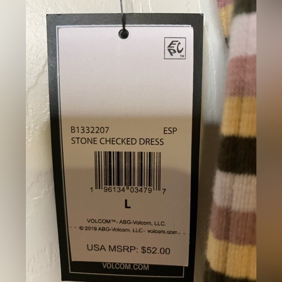 NWT VOLCOM STRIPED STONE CHECKED MIDI DRESS - ESPRESSO. Size Large - Picture 11 of 14
